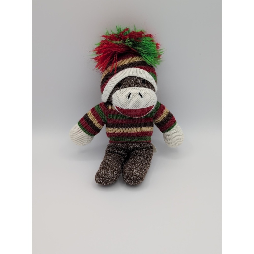 Dan Dee‎ Sock Monkey Plush Early 2000s Christmas Holiday Red Green Sweater Toy